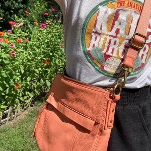 Fossil Papaya small leather crossbody hobo